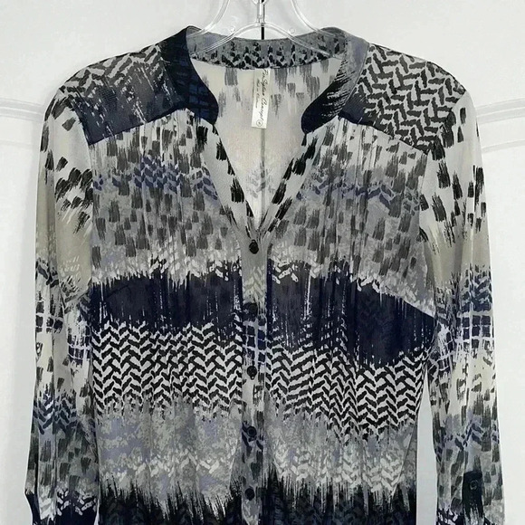 PerSeption Concepts Sheer Button Down Roll Sleeve Blouse.​​ - Picture 13 of 16